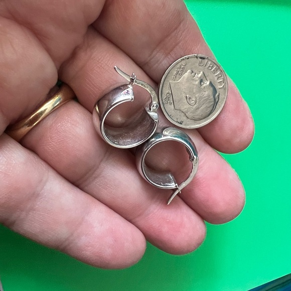 14K White Gold Chubby Hoop Earrings - Picture 5 of 6